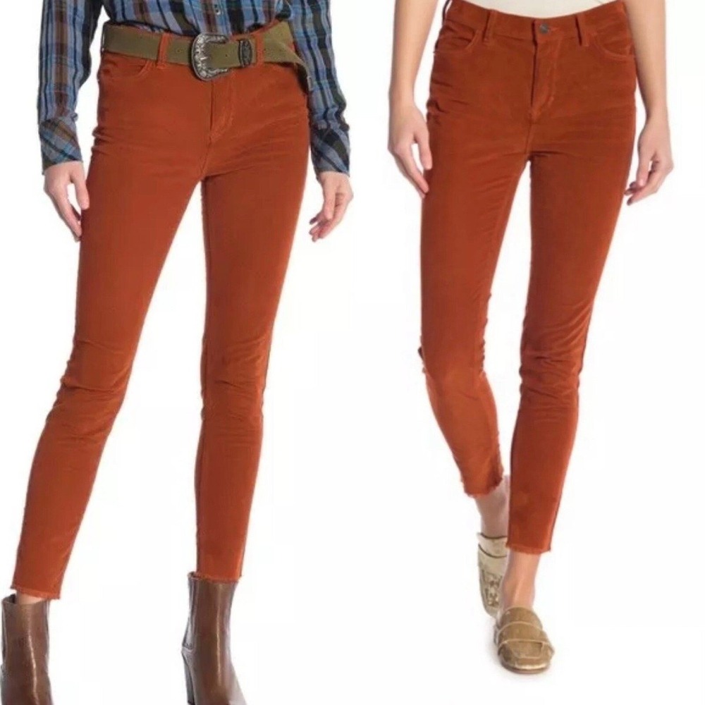 Free People Corduroy Pants High Rise Rust Orange Frayed‎ Hem Size 28
